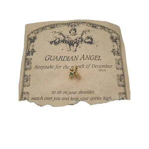 Guardian Angel Trinkets Blue Topaz Stone December Brooch Pin Gold Tone Vintage